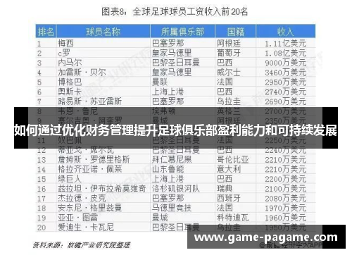 如何通过优化财务管理提升足球俱乐部盈利能力和可持续发展 如何通过优化财务管理提升足球俱乐部盈利能力和可持续发展