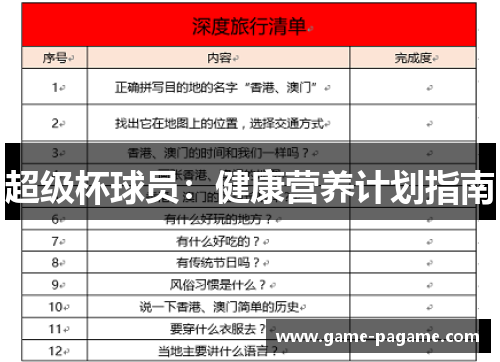 超级杯球员：健康营养计划指南