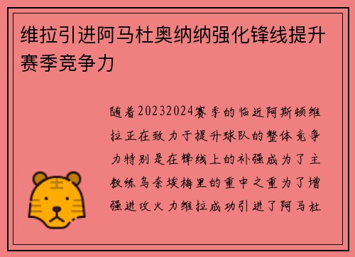 维拉引进阿马杜奥纳纳强化锋线提升赛季竞争力